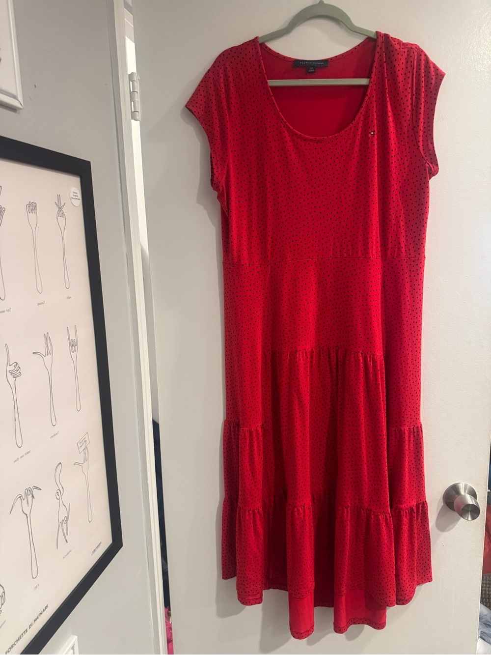 Tommy Hilfiger Red Polka Dot Tiered Scoop Neck Dress Women's